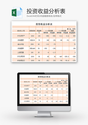 投资收益分析表Excel模板