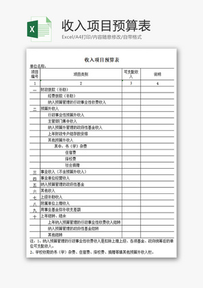 收入项目预算表Excel模板