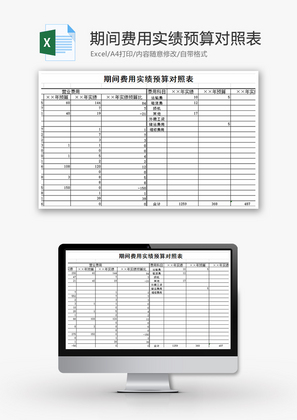 期间费用实绩预算对照表Excel模板