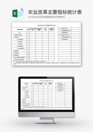 农业改革主要指标统计表Excel模板