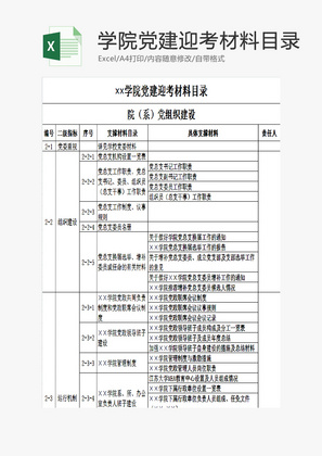 学院党建迎考材料目录EXCEL模板