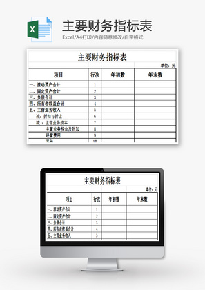 主要财务指标表EXCEL模板