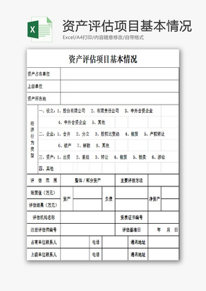 资产评估项目基本情况EXCEL模板