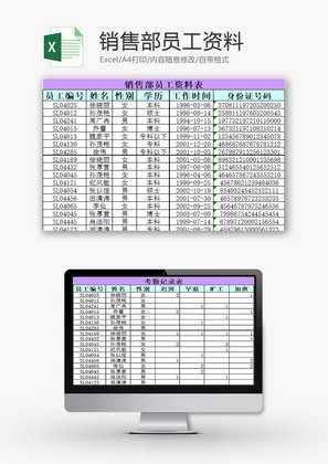 日常办公员工销售部员工资料Excel模板