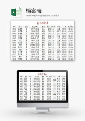 日常办公员工档案表实例拓展Excel模板