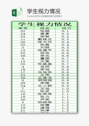 学校管理学生视力情况Excel模板