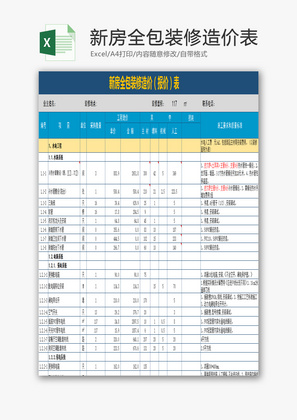 新房全包装修造价表EXCEL模板