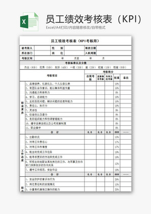 行政管理员工绩效KPI考核Excel模板