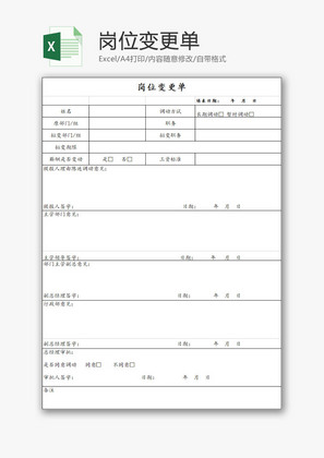 人力资源岗位变更单Excel模板