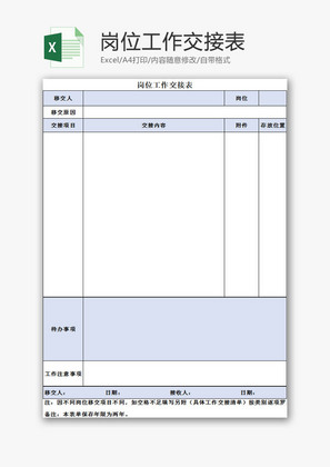 人力资源岗位工作交接表Excel模板