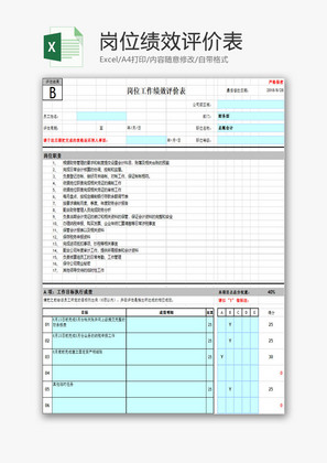 人力资源岗位绩效评价表Excel模板