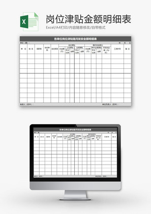 人力资源津贴发放金额明细表Excel模板