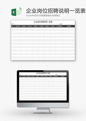 人力资源企业岗位招聘说明Excel模板
