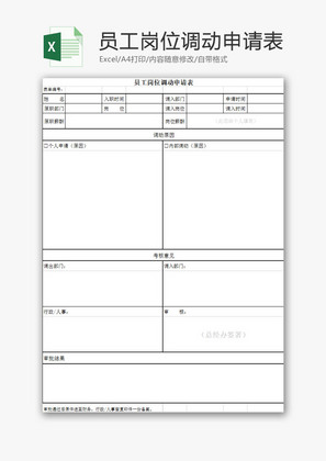 人力资源员工岗位调动申请表Excel模板