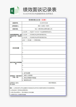 行政管理绩效面谈记录表Excel模板