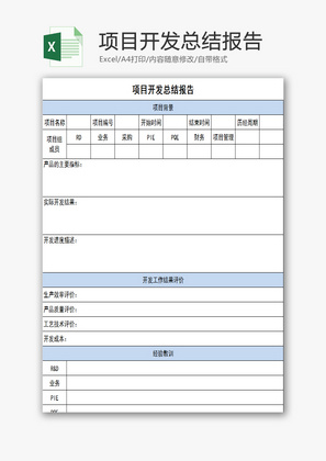 项目开发总结报告EXCEL模板