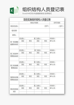 组织结构人员登记表EXCEL模板