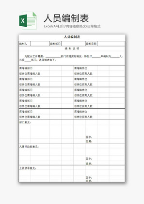 人力资源人员编制表Excel模板