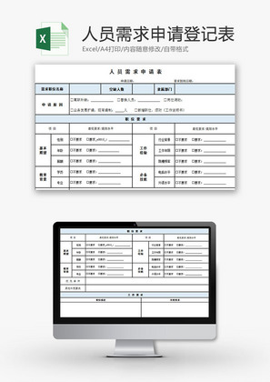 人力资源人员需求申请登记表Excel模板