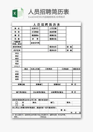 人力资源人员招聘简历表Excel模板