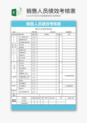 日常办公销售人员绩效考核表Excel模板