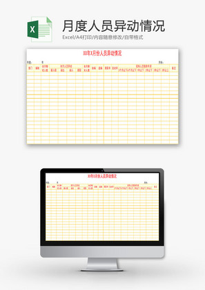 人力资源月度人员异动情况Excel模板