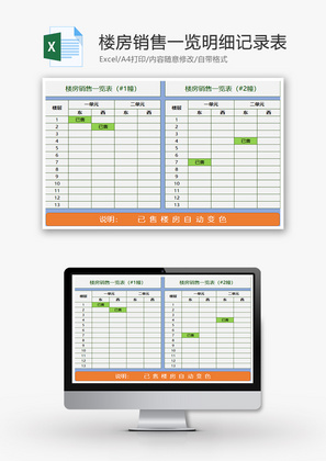 楼房销售情况一览明细记录表excel模板