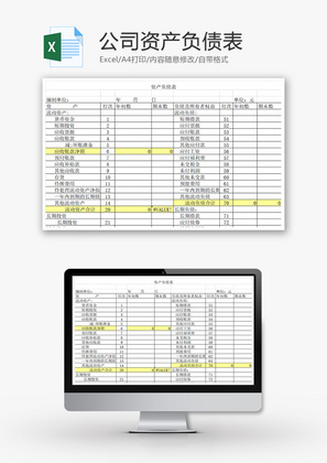 公司资产负债表Excel模板