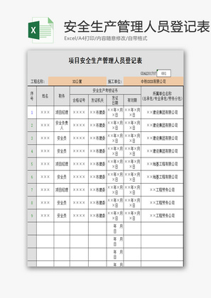 安全生产管理人员登记表1EXCEL模板