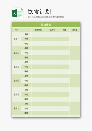 饮食计划EXCEL模板