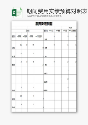 期间费用实绩预算对照表EXCEL模板