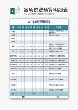 各项税费预算明细表EXCEL模板