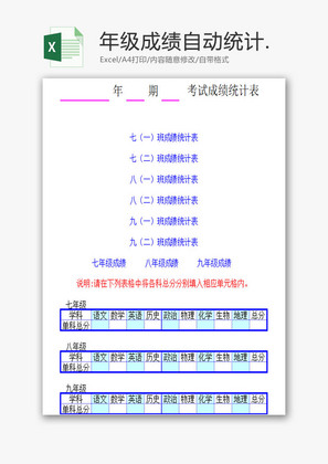 学校管理年级成绩自动统计Excel模板