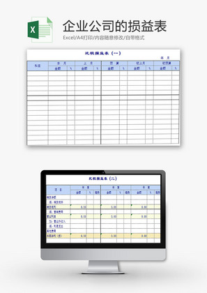 财务报表企业公司的损益表Excel模板