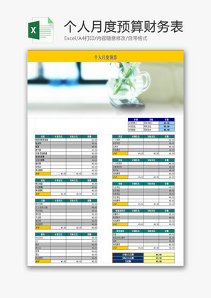 财务报表个人月度预算财务表Excel模板
