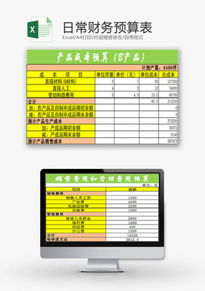 财务报表日常财务预算表Excel模板