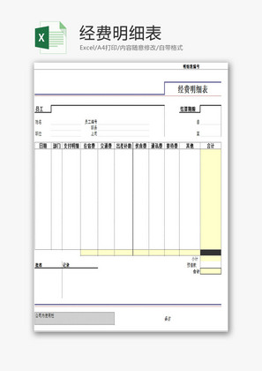 财务报表经费明细表Excel模板