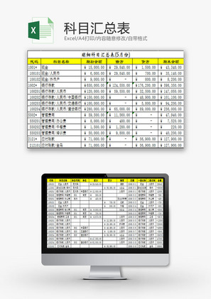 财务报表科目汇总表格Excel模板