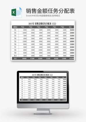 销售金额任务分配表EXCEL模板