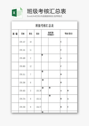 班级考核汇总表EXCEL模板