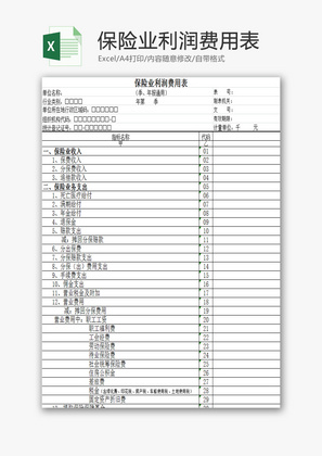 保险业利润费用表EXCEL模板