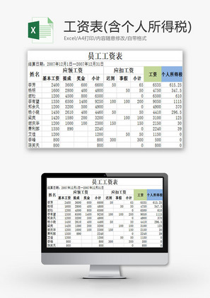 行政管理工资表Excel模板