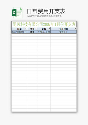 财务报表日常费用开支表Excel模板