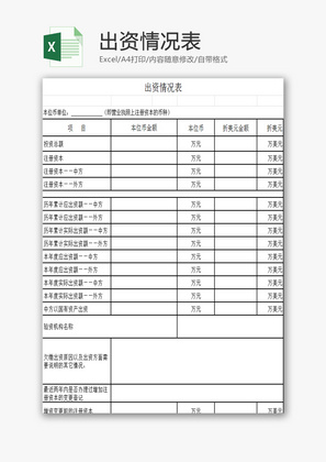 出资情况表EXCEL模板