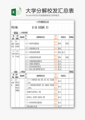 大学分解校发汇总表EXCEL模板