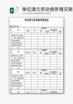 单位清欠劳动债务情况表EXCEL模板