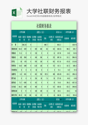 大学社联财务报表EXCEL模板