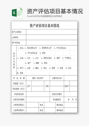 资产评估项目基本情况EXCEL模板