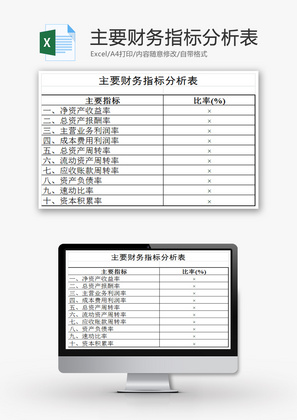 主要财务指标分析表EXCEL模板