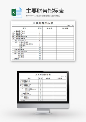 主要财务指标表EXCEL模板